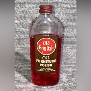Vintage Old English Red Oil Furniture Polish 8oz Glass Bottle Metal Cap 75% Full